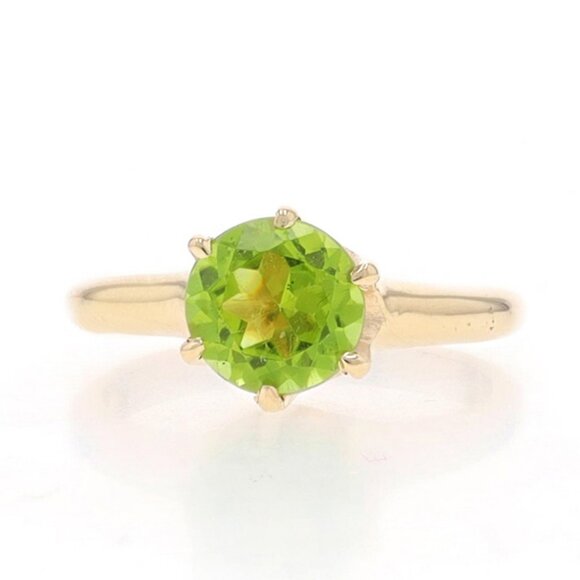 Yellow Gold Peridot Solitaire Ring - 14k Round 1.25ct Engagement